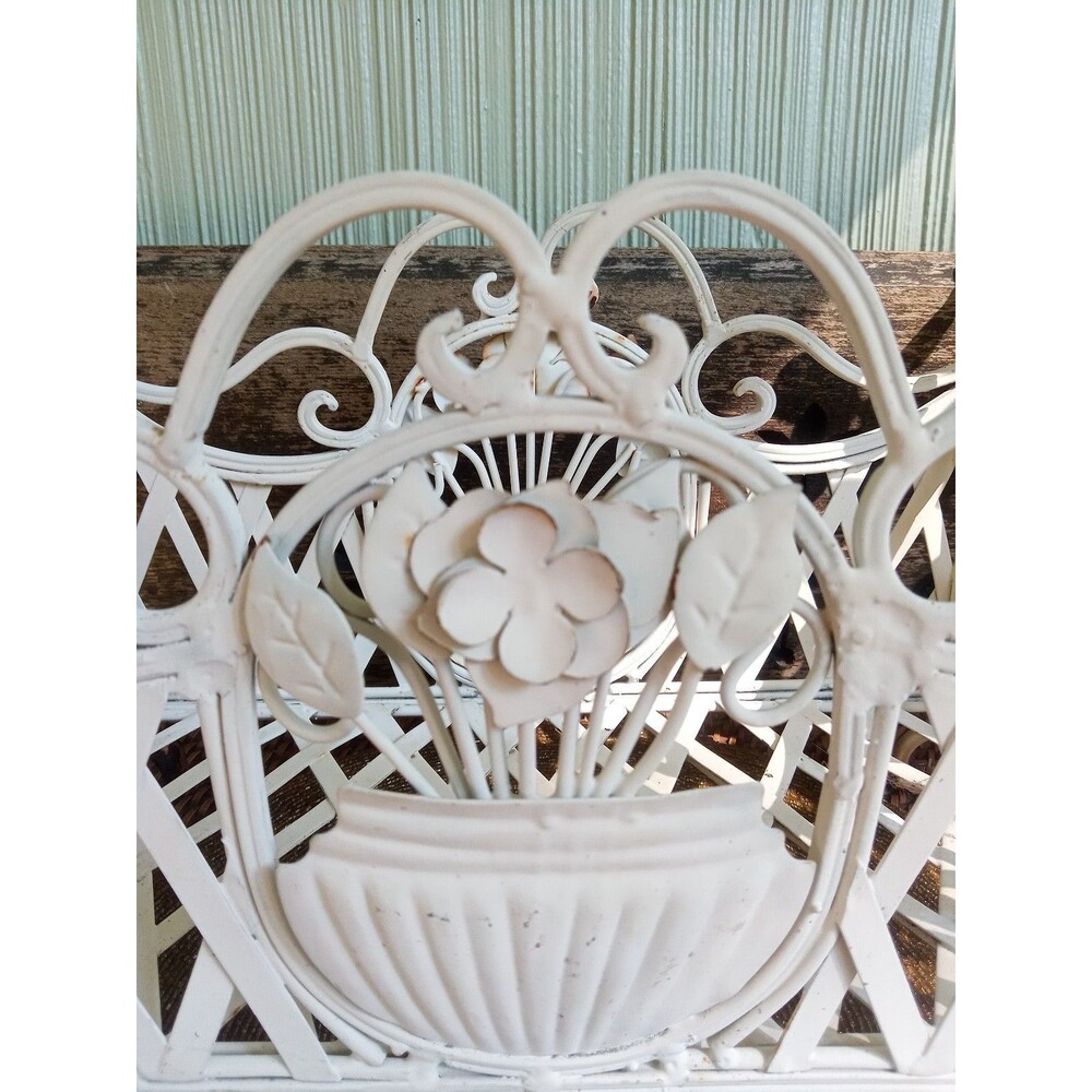 Wrought Iron Planter, Ornate Scrollwork, 1920's Antique, White 24x7, two 6" pots - Picture 10 of 15